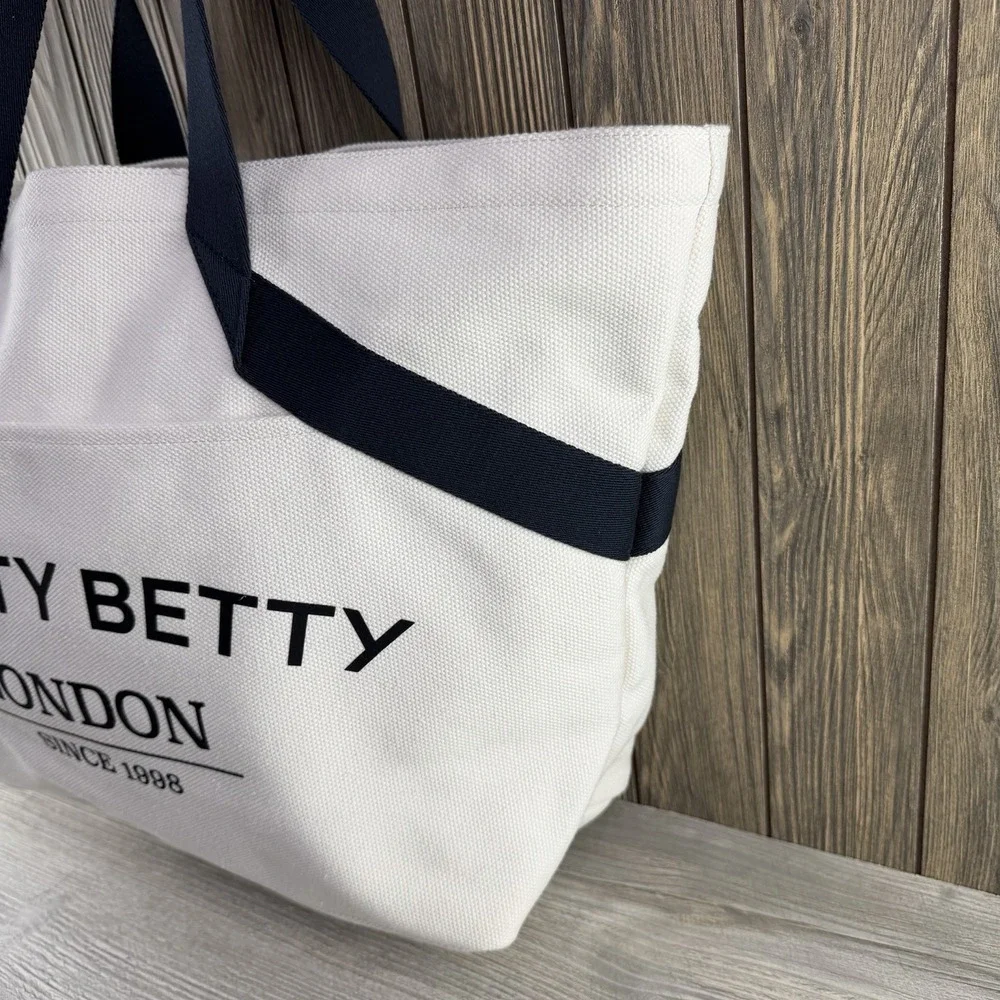 Sweaty Betty London Essentials Canvas Tote Bag White Black Logo Large Cotton